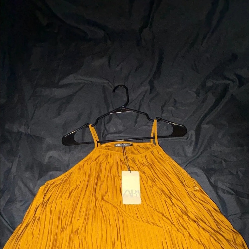 Zara Golden Yellow Pleated Dress